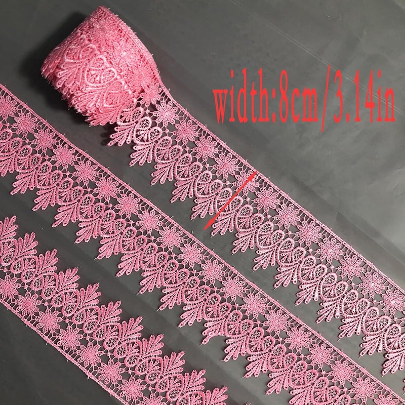 DKKUAYANGUP (Dark Pink Floral Lace Trim - 5 Yards, 9cm Wide | Wedding Dress Embellishment, Gift Packaging, Party Decor | DIY Sewing & Craft Supplies - Image 4